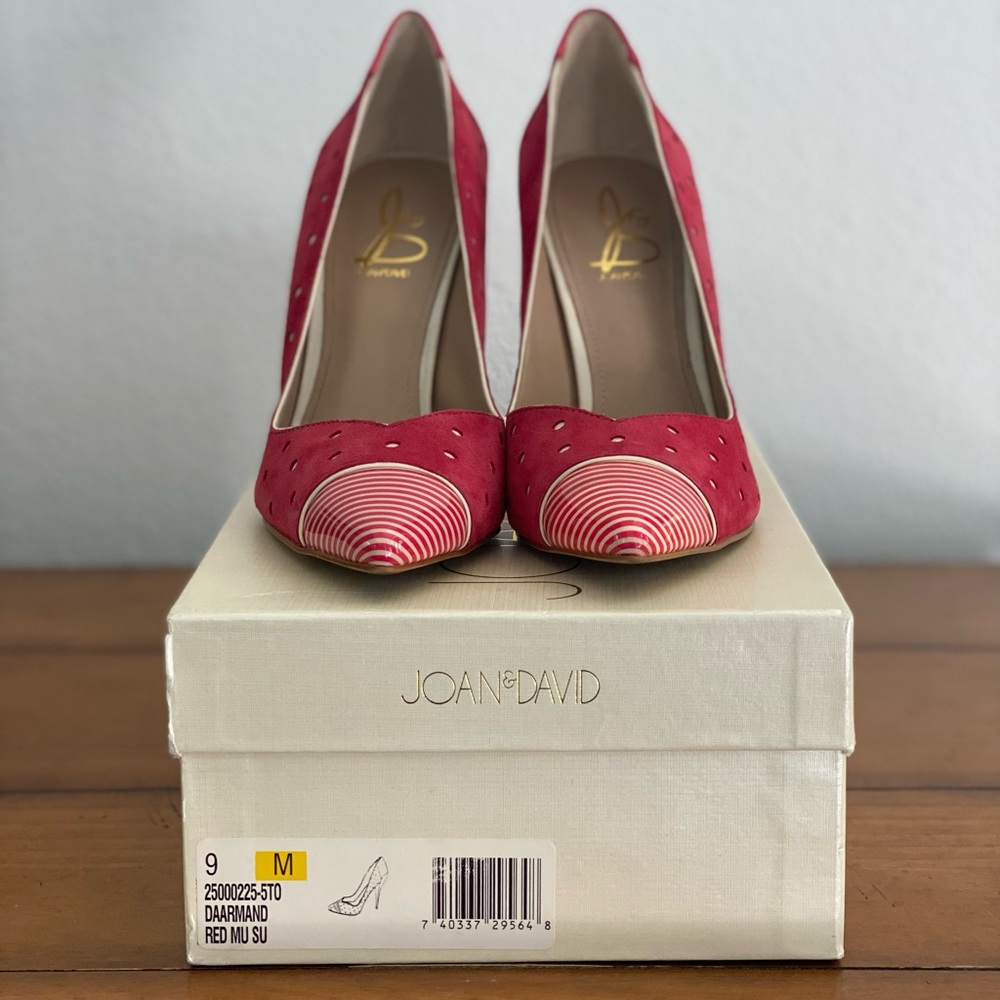 Joan & David multi print red heels